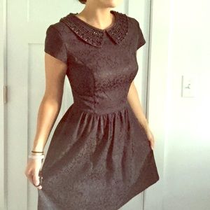 ❤️ LBD Kenzie black damask dress w/beaded collar